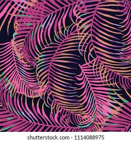 Tropical palm leaves, jungle leaves vector floral pattern background