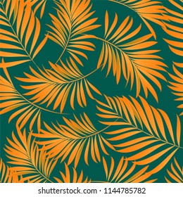 Tropical palm leaves, jungle leaves. Vector floral seamless pattern background.