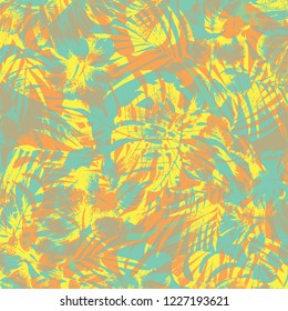 Tropical palm leaves, jungle leaves vector floral pattern background.