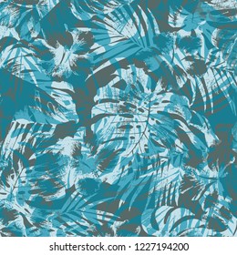 Tropical palm leaves, jungle leaves vector floral pattern background.