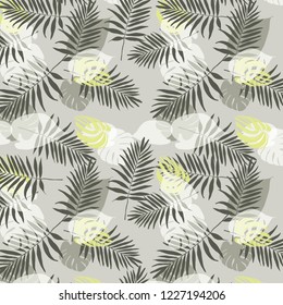 Tropical palm leaves, jungle leaves vector floral pattern background.