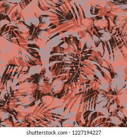 Tropical palm leaves, jungle leaves vector floral pattern background.