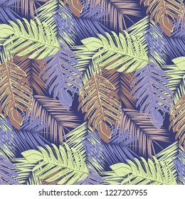 Tropical palm leaves, jungle leaves vector floral pattern background.