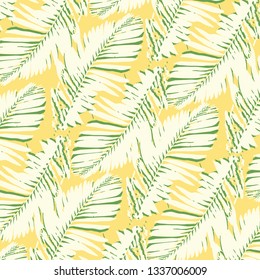 Tropical palm leaves, jungle leaves vector floral pattern background