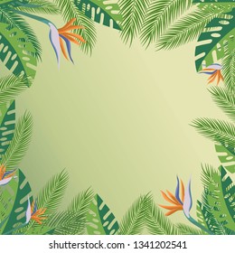 Tropical palm leaves, jungle leaves vector floral background