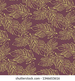 Tropical palm leaves, jungle leaves vector floral pattern background