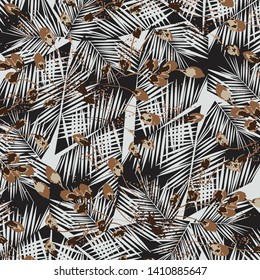 Tropical palm leaves, jungle leaves vector floral pattern background