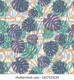 Tropical palm leaves, jungle leaves vector floral pattern background