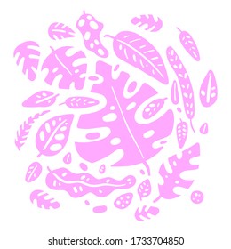 Tropische Palmenblätter, Dschungel Blätter Vektor Blumenbild. Palm und Monstera dichten Dschungel. Sommer Hintergrund in Mono Farbe.