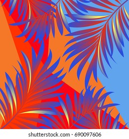 Tropical palm leaves, jungle leaves. Vector floral pattern background.