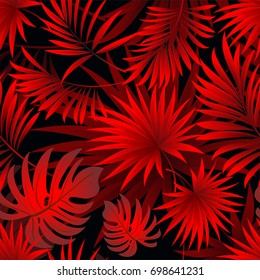 Tropical palm leaves, jungle leaves. Vector floral pattern background.