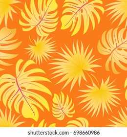 Tropical palm leaves, jungle leaves. Vector floral pattern background.