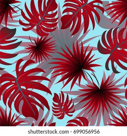 Tropical palm leaves, jungle leaves. Vector floral pattern background.