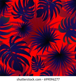 Tropical palm leaves, jungle leaves. Vector floral pattern background.