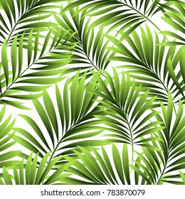 Tropical palm leaves, jungle leaves. Vector floral seamless pattern background.