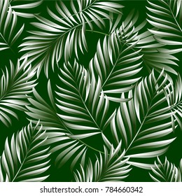 Tropical palm leaves, jungle leaves. Vector floral seamless pattern background.