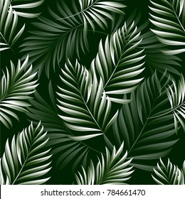 Tropical palm leaves, jungle leaves. Vector floral seamless pattern background.