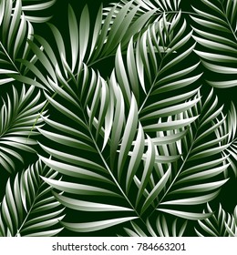 Tropical palm leaves, jungle leaves. Vector floral seamless pattern background.