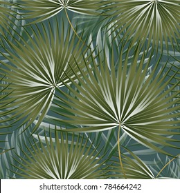 Tropical palm leaves, jungle leaves. Vector floral seamless pattern background.