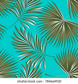 Tropical palm leaves, jungle leaves. Vector floral seamless pattern background.