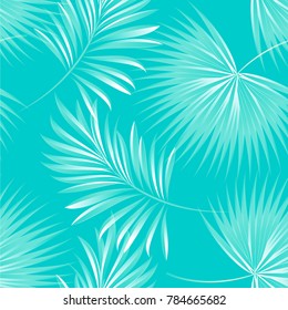 Tropical palm leaves, jungle leaves. Vector floral seamless pattern background.