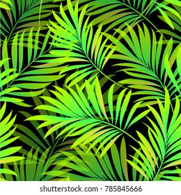 Tropical palm leaves, jungle leaves. Vector floral seamless pattern background