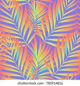 Tropical palm leaves, jungle leaves. Vector floral seamless pattern background.