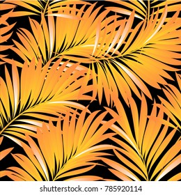 Tropical palm leaves, jungle leaves. Vector floral seamless pattern background.