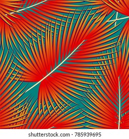 Tropical palm leaves, jungle leaves. Vector floral seamless pattern background.