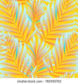 Tropical palm leaves, jungle leaves. Vector floral seamless pattern background.