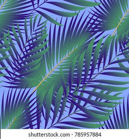 Tropical palm leaves, jungle leaves. Vector floral seamless pattern background.