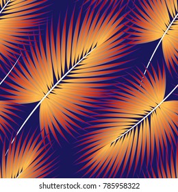 Tropical palm leaves, jungle leaves. Vector floral seamless pattern background.