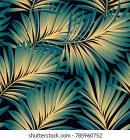 Tropical palm leaves, jungle leaves. Vector floral seamless pattern background.