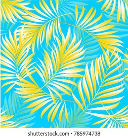 Tropical palm leaves, jungle leaves. Vector floral seamless pattern background.