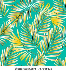 Hojas tropicales de palma, hojas de selva. Fondo de patrón floral sin fisuras vectoriales.