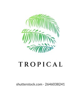 Tropical Palm Leaves Logo Design Green Gradient Circle