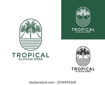 Tropical Palm Leaves Logo Vector icon, Tropical logo design template