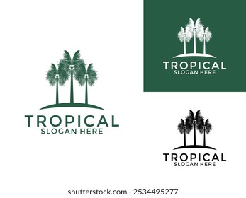 Tropical Palm Leaves Logo Vector icon, Tropical logo design template