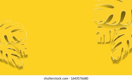 Tropical palm leaves in minimal yellow background. Concept of summer and holiday. Vector illustration design.