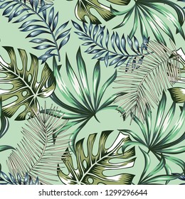 Tropical Palm Leaves Mint Green Background Stock Vector (Royalty Free ...