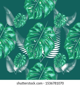 Tropical palm leaves, monstera, jungle leaf seamless floral summer pattern background
