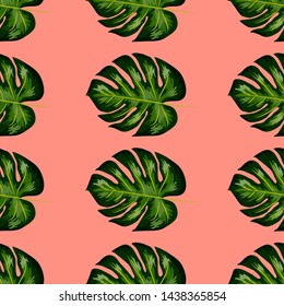 Tropical palm leaves, monstera, seamless floral summer pattern background