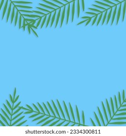 Tropical palm leaves on blue background. Summer concept.