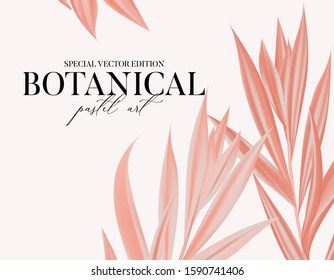 Tropical palm leaves pastel art jungle banner, botanical  decoration, beach background.