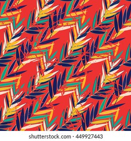 Tropical palm leaves pattern. Branches and leaves of tropical plants. Vector illustration.