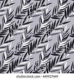 Tropical palm leaves pattern. Branches and leaves of tropical plants. Vector illustration.