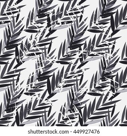 Tropical palm leaves pattern. Branches and leaves of tropical plants. Vector illustration.