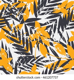 Tropical palm leaves pattern. Branches and leaves of tropical plants. Vector illustration.