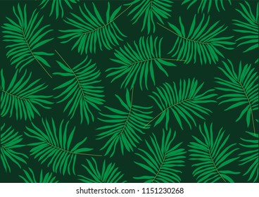 Tropical palm leaves pattern on green background.