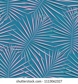 Tropical palm leaves pattern seamless background. Exotic fashion trendy floral foliage pattern. Seamless beautiful botany palm tree summer decoration design.Vector pattern print for swimwear wrapping